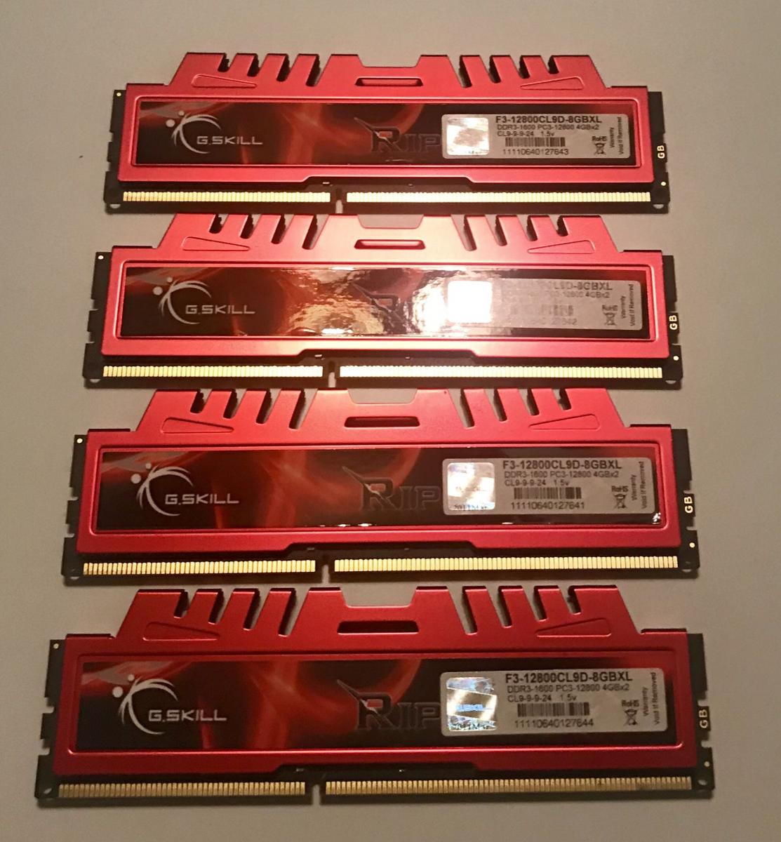 For sale (4) G.Skill 4gb 1600mhz RAM F3-12800CL9-8GBXL with cooler
